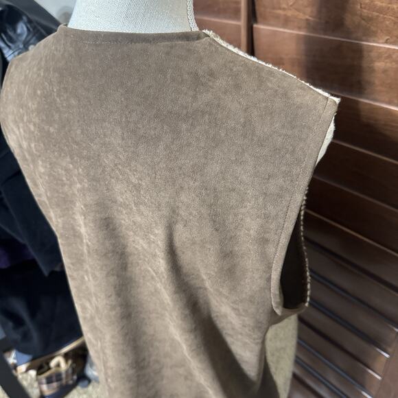 Vintage 90s Alfred Dunner Vest Embroidered Fleece Sherpa Brown & Cream Fall Sz M - Picture 6 of 10